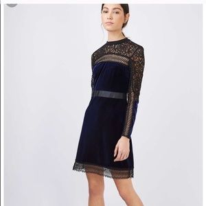 Topshop Navy and Black Velvet Lace Dress